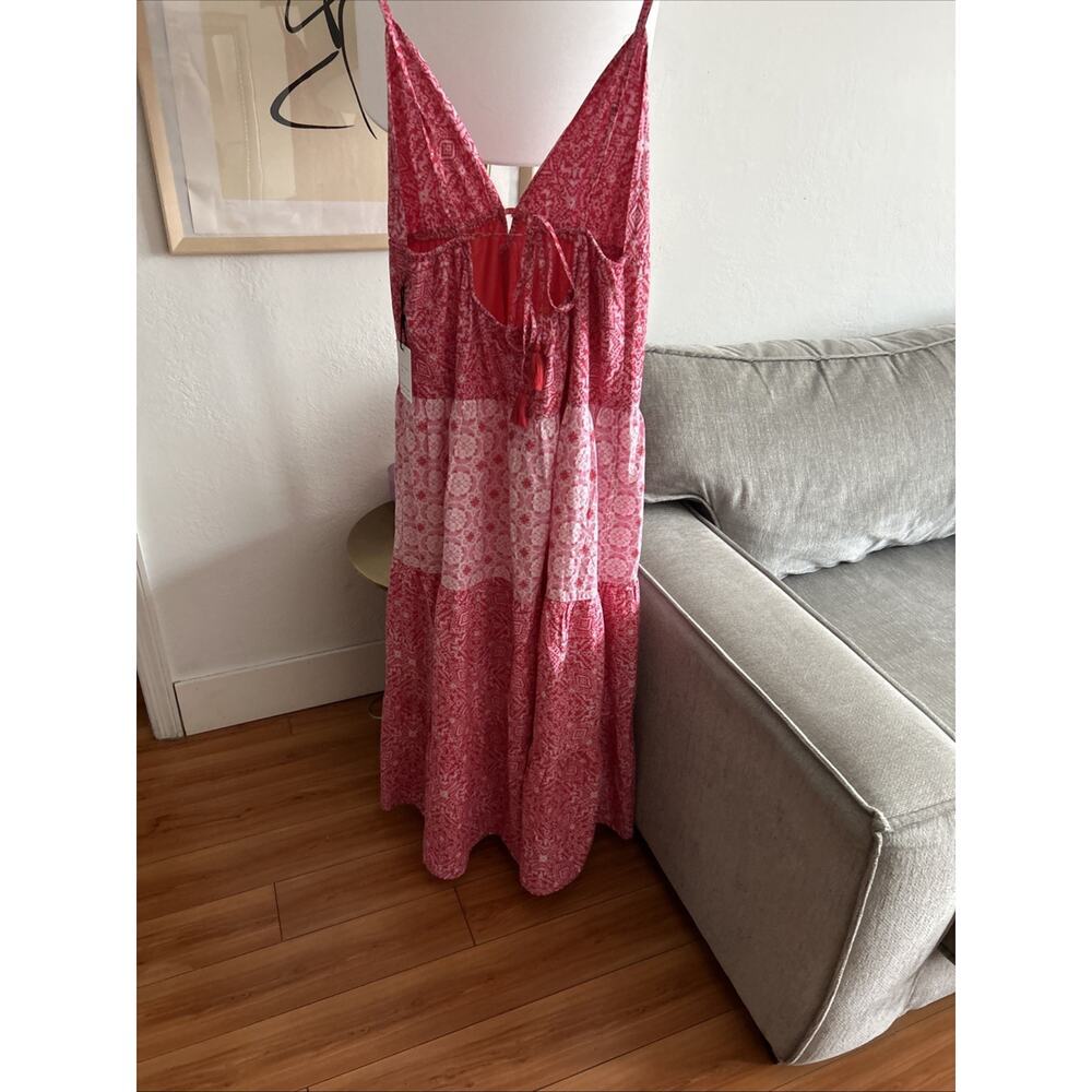 Red Patchwork Cottage Picnic Maxi Dress Cotton Summer Beach Vacation  XL - Picture 9 of 10